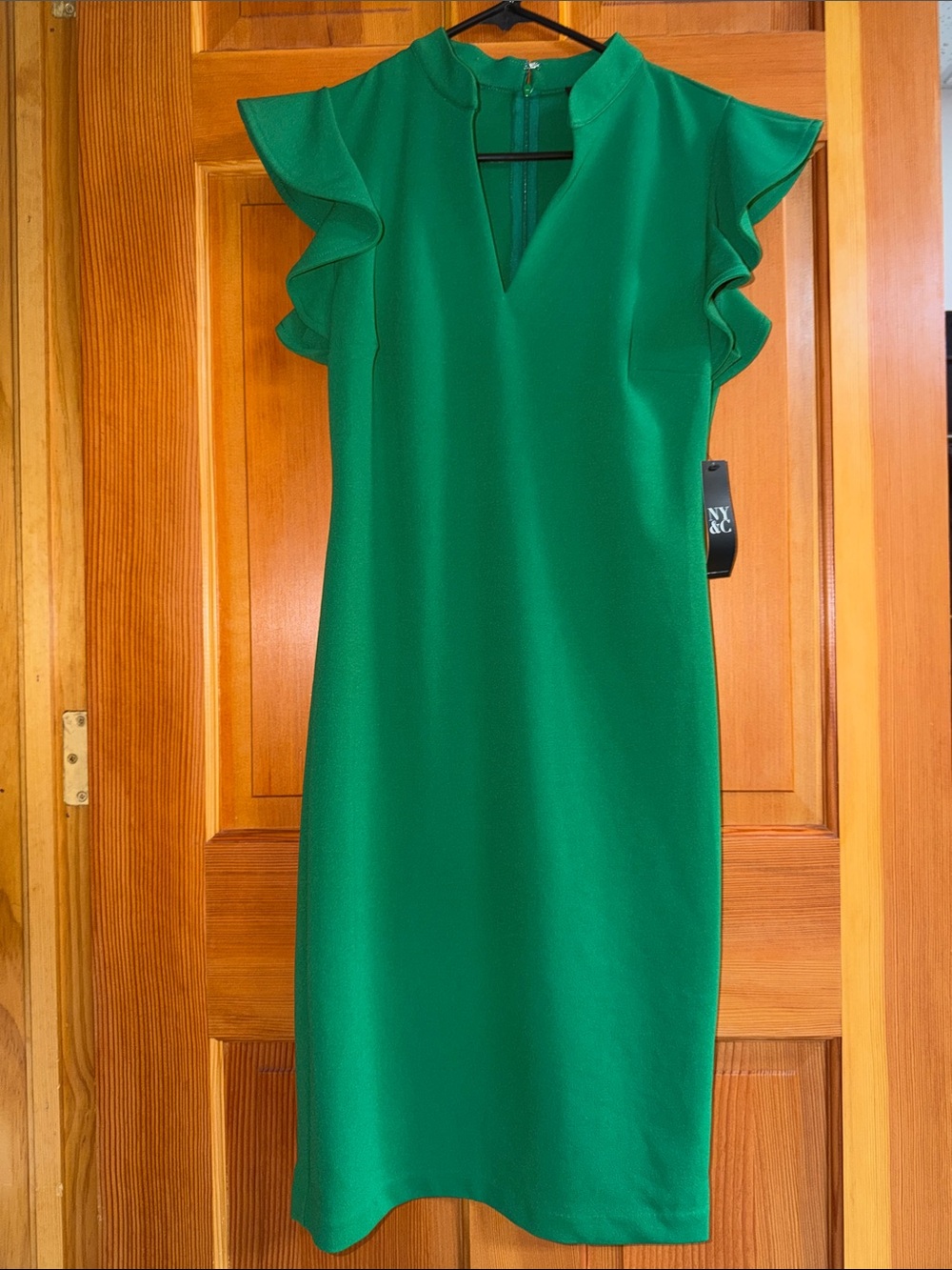 New York & Company Emerald Green Ruffle Sleeve Midi Dress